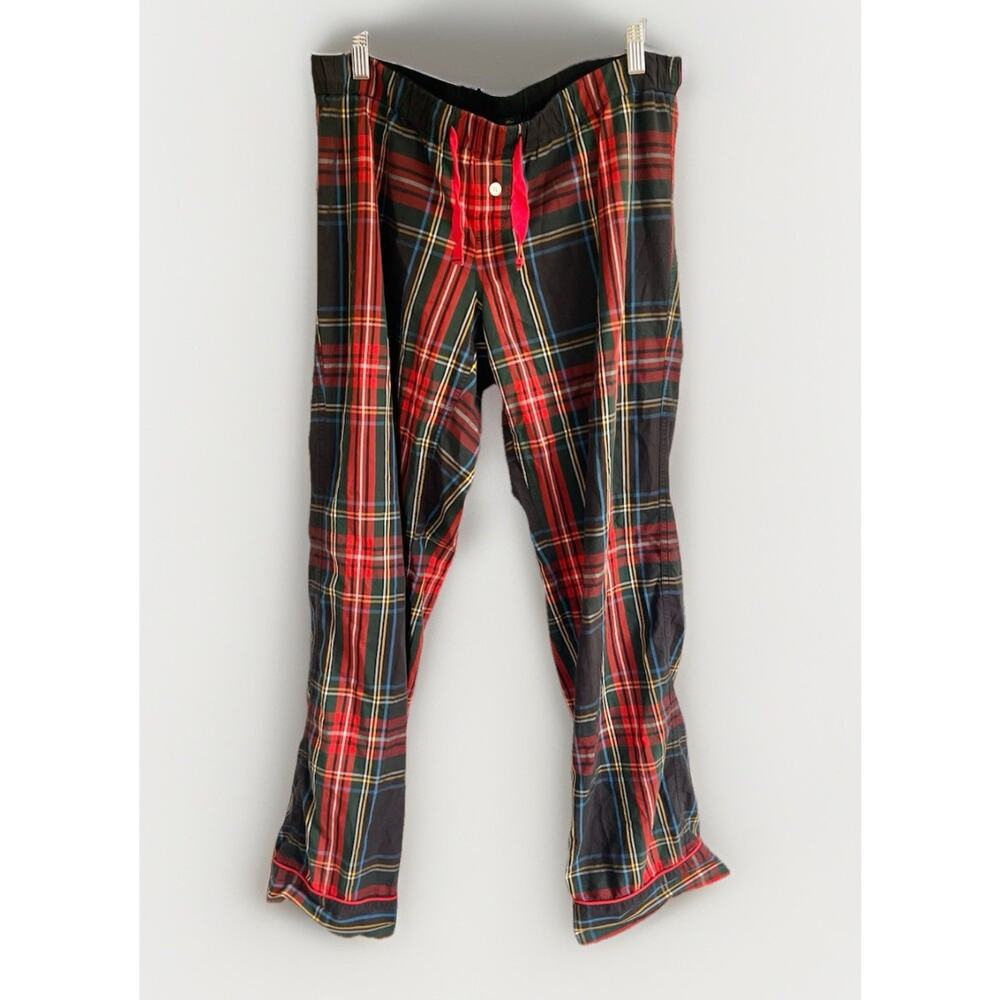 J Crew Sleep Pants Women SMALL Black Red Tartan Plaid Drawstring Cotton Pajama